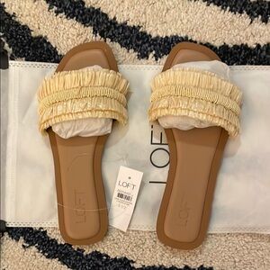 LOFT Tan Sandals with Textured Strap and Flat Sole. Brand New!